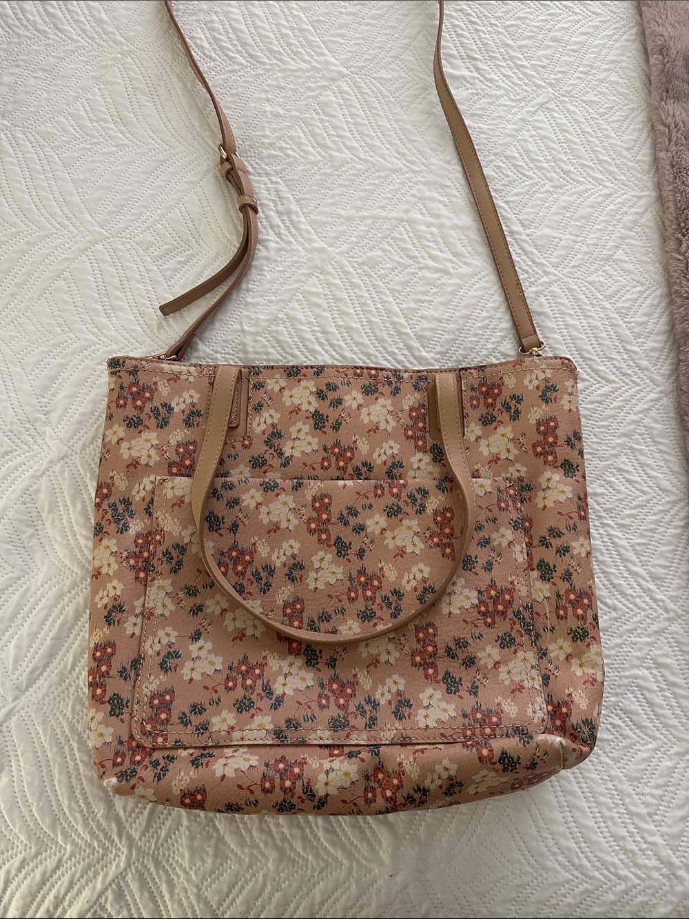 Anne Klein Tan Floral Shoulder Bag